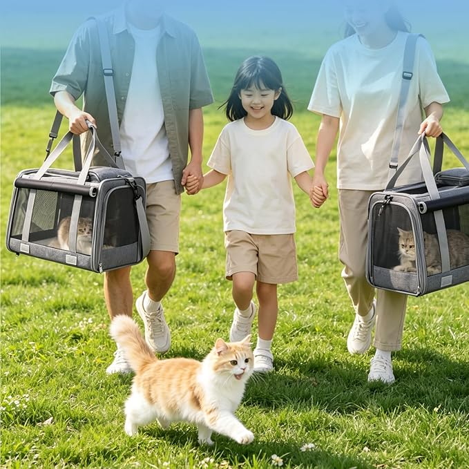 Pet Carrier for Medium-Small Cats, Collapsible Cat Carrier and Soft-Sided Pet Carrier for Cats and Small Dog Up to 17lbs, Stress-Free Travel with Privacy Cover, Travel Bag L18.9”X11.42”X11.42”