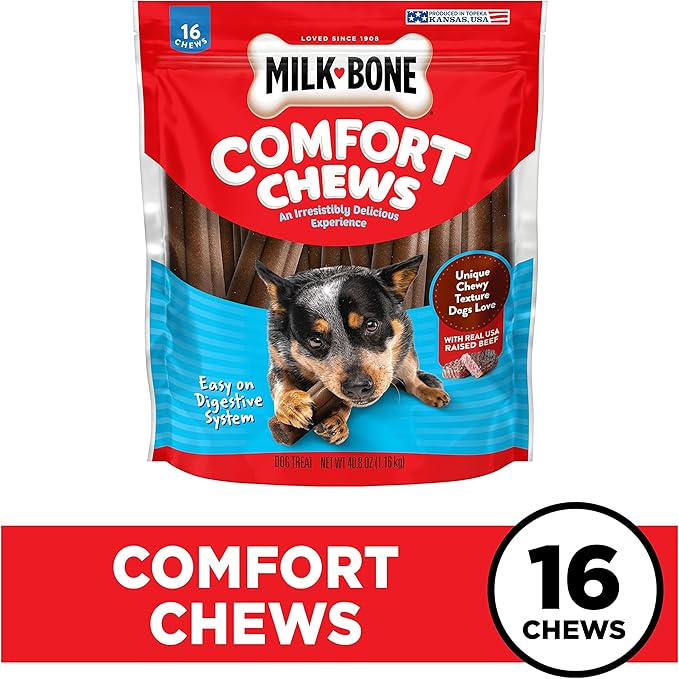 Milk-Bone Comfort Chews, Dog Chew with Unique Chewy Texture and Real Beef, 40.8 Oz. Bag (16 Chews), (Pack of 4)