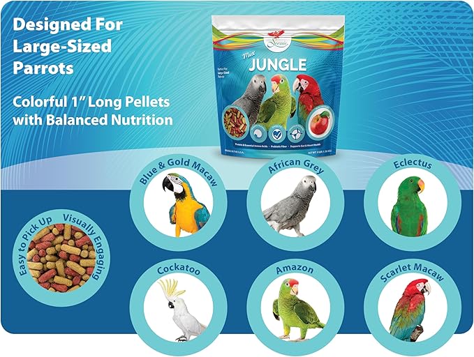 Scenic Mix Jungle Large Parrot Food - 3 lb Bag - 1" Bird Pellets - Complete Nutrition for Macaws, Amazons, Cockatoos, African Grey Parrots & More