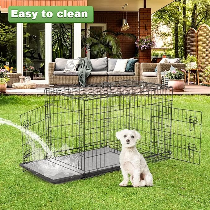 Extra Large Dog Crate with Double-Door, Removable Tray & Divider Panel - Travel Dog Crate for Medium Sized Dogs - Dog Cage for Small Dogs (Black, 24")