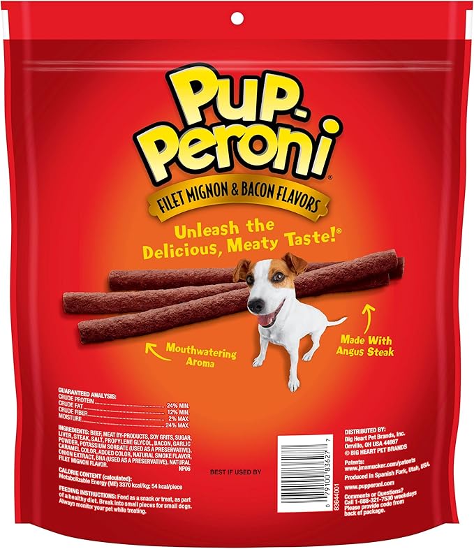 Pup-Peroni Original Filet Mignon & Bacon Flavor Dog Snacks, 22.5 Ounce Bag (Pack of 4)