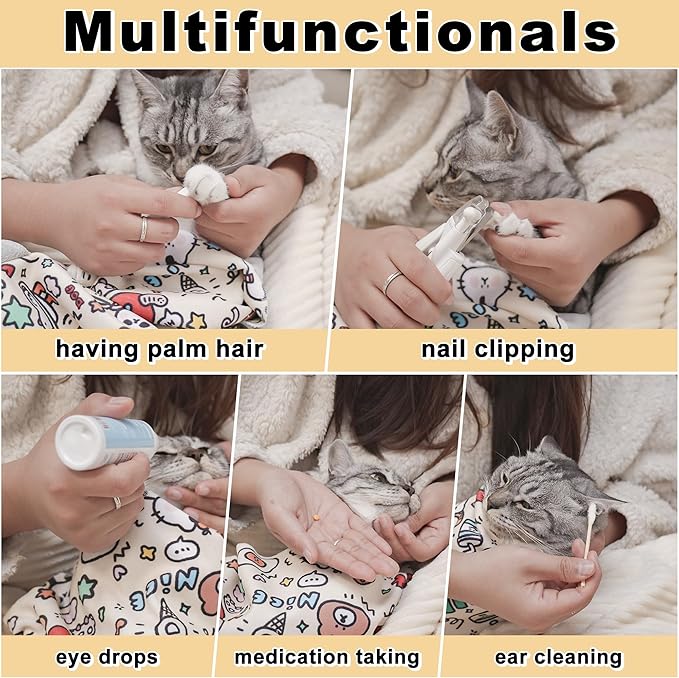 35.5''Cat Grooming Wrap,Cats Wrap for Cutting Nails,Ear Cleaning,Vet Visit Anti-Scratch Anti-Escape Restraint Swaddle,Cat Burrito Wrap XL(Within 22lbs),Small Dog Grooming Tool