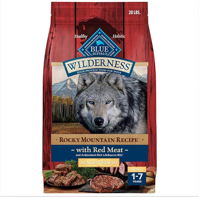 Blue Buffalo Wilderness High-Protein Rocky Mountain Recipe Healthy Weight Dry Food for Adult Dogs, Red Meat, 28-lb. Bag
