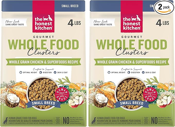 The Honest Kitchen Whole Food Clusters Small Breed Whole Grain Chicken Dry Dog Food,4 lb Bag,(Pack of 2)