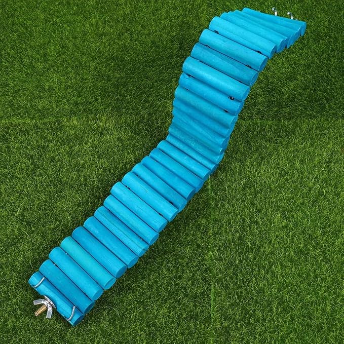 Hamster Ladder and Parrot Wooden Climbing Ladder with Round Wood Planks, 6X50Cm Sky-Blue Soft Climb for Small Pets and Birds Cage Accessories