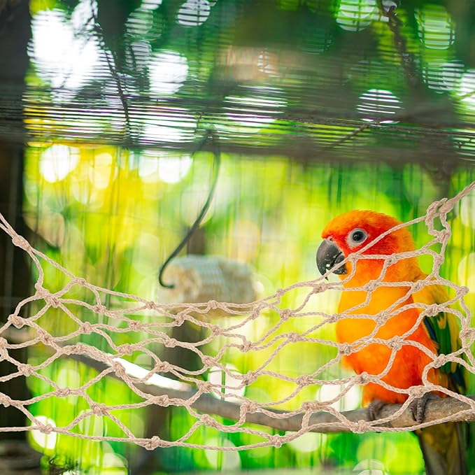 NUOBESTY Parrot Climbing Net Hemp Rope Bird Hanging Hammock Ladder for Small Pets Hamsters and Birds with Hooks Chewable Play Gym Accessory