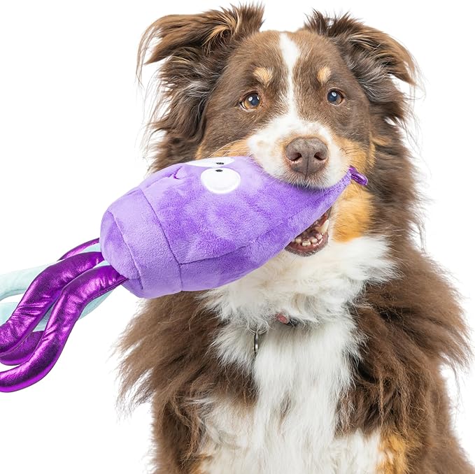 Huxley & Kent Slappies for Dogs | Squiggly Squid (Large) | Squeak & Shake Dog Toy | No Stuff Squeaky Toy, TPR Ball in Head | Simulates Hunting Nature for Dogs