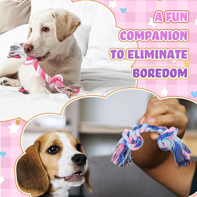 Syhood 48 Pack Dog Chew Rope Toy Bulk, 2-Knot Cotton Puppy Chew Rope for Teething, Tug of War Dental Toys for Small & Medium Dogs, Aggressive Chewers Puppies
