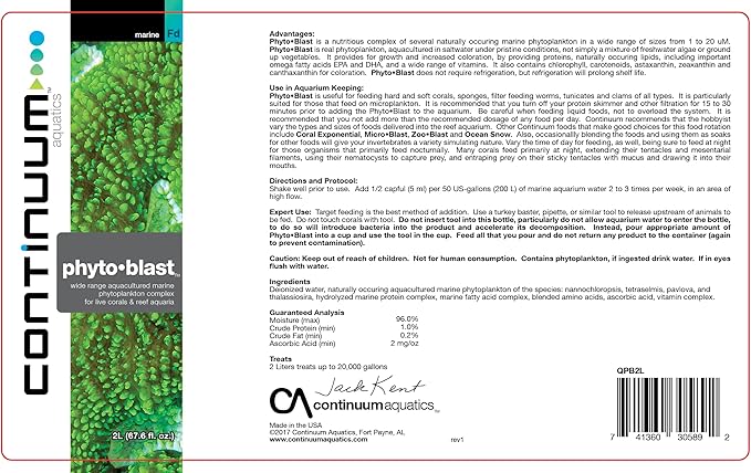Continuum Aquatics Phyto Blast - Liquid Marine Phytoplankton Feeding Complex for Saltwater Aquariums