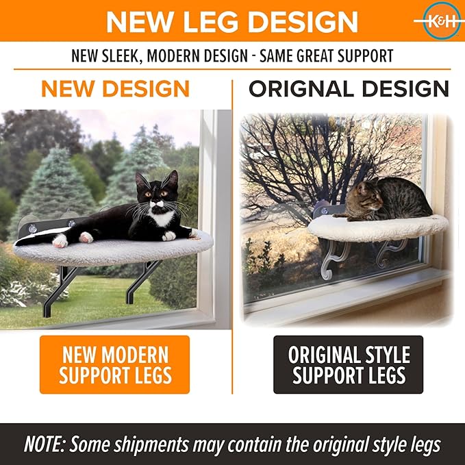 K&H Pet Products Universal Mount Cat Window Perch Bed for Large Cats, Orthopedic Window Hammock Holds 60 lbs, Sturdy Suction Cups, Washable Cover, Indoor Windowsill Furniture Bed - 14 X 24in Fleece