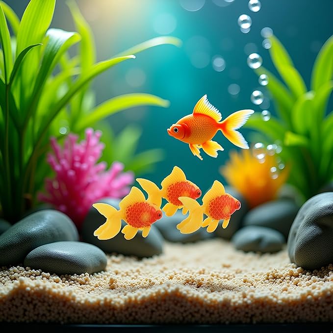 3 Pack Orange Artificial Moving Aquarium Ornaments - Goldfish and Orange Fish Thematic Decor for Fish Tank Aquarium Décor Thematic Ornaments Fish & Aquatic Pets