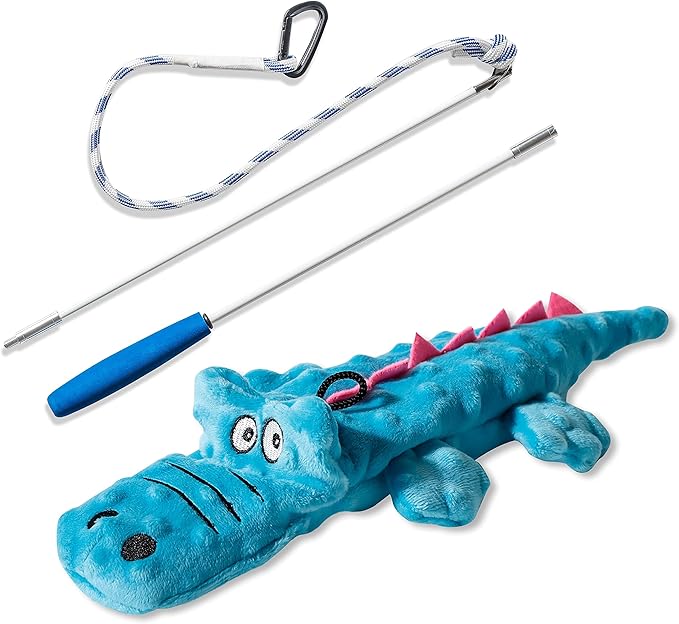 Pet Fit For Life Flirt Pole for Dogs - Extra Long 31" Dog Teaser Wand with Plush Alligator Squeaky Attachment | Promotes Animal Health & Fitness, Made w/Soft & Durable Materials | Gift