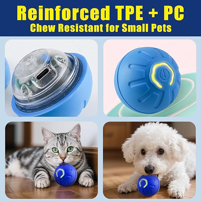 BIONEMAGILI Interactive Self-Moving Pet Toy Ball - Motion-Activated Auto Rolling, Military-Grade Chew Resistant, USB-C Rechargeable for Small Dogs & Cats (Orange, Small Sizes)