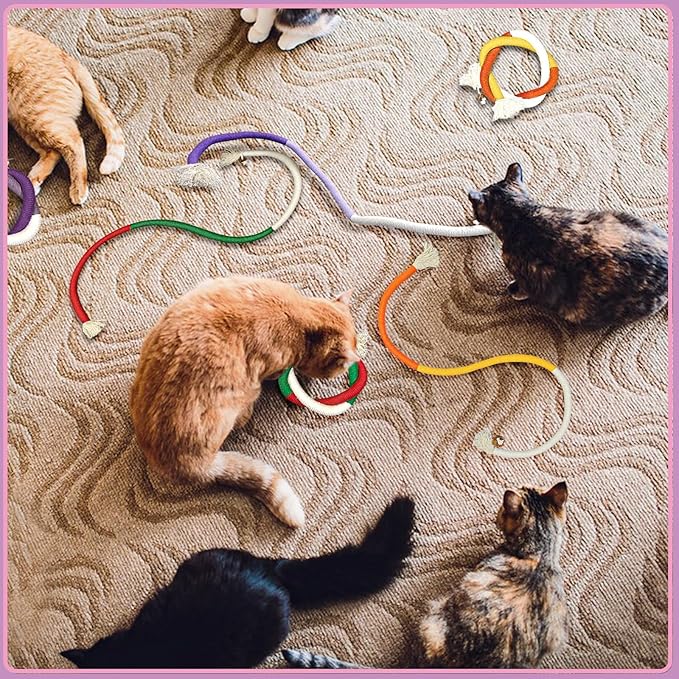 Andiker Cotton Rope Toys, 27.55Inches Color Blocking Cotton Rope Toys, Safe Cat Toys Teething Chew for Boredom and Stimulating (Deep Purple+Purple+Beige)