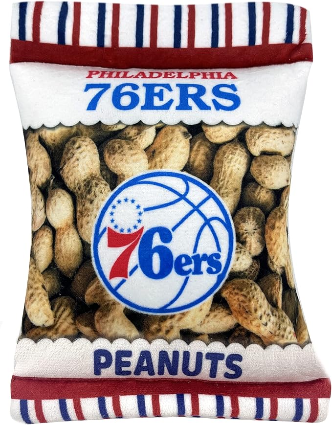 NBA Philadelphia 76ers Crinkle FINE Plush Dog & CAT Squeak Toy - Cutest Stadium Peanuts Snack Plush Toy for Dogs & Cats with Inner Squeaker & Beautiful Baseball Team Name/Logo