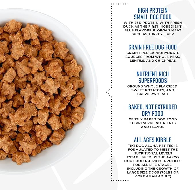 Tiki Dog Born Carnivore for Dogs, Savory Duck, Peas & Lentils Recipe, Grain Free Baked Kibble for Maximum Nutrition, For Adult Dogs and All Size Breed Dogs, 3.5 lbs Bag(Pack of 1)