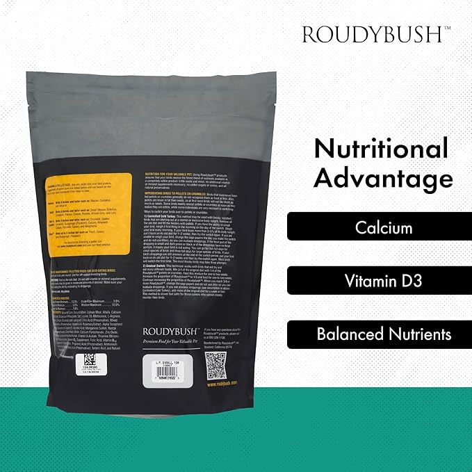 Roudybush Low Fat Food for Adult Birds & Chicks - Scientifically Formulated Bird Feed - Bird Food Pellets w/ Corn, Wheat, Soy & More - Nutritious & Healthy Feed for Birds (Small, 10lb)