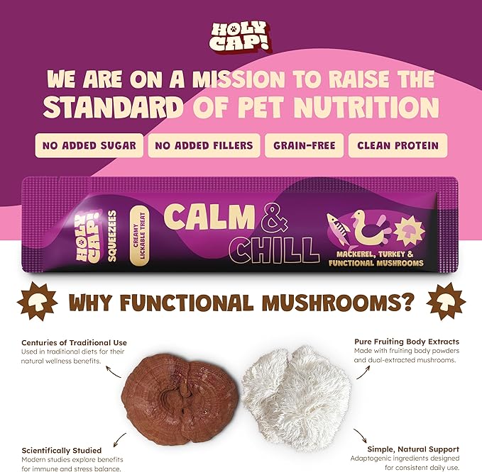 Calm & Chill Grain-Free Lickable Cat Treats, 15 Squeezable Purée Tubes (0.5 oz Each), Mackerel & Turkey Flavor, Creamy Cat Purée with Clean Ingredients, Hand-Fed Treat or Meal Topper