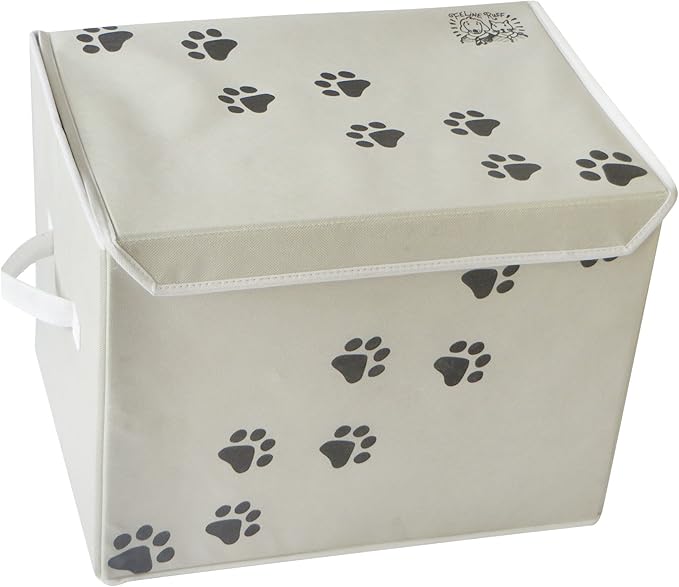 Feline Ruff Large Dog Toys Storage Box. 16" x 12" inch Pet Toy Storage Basket with Lid. Perfect Collapsible Canvas Bin for Cat Toys and Accessories Too! (Tan)