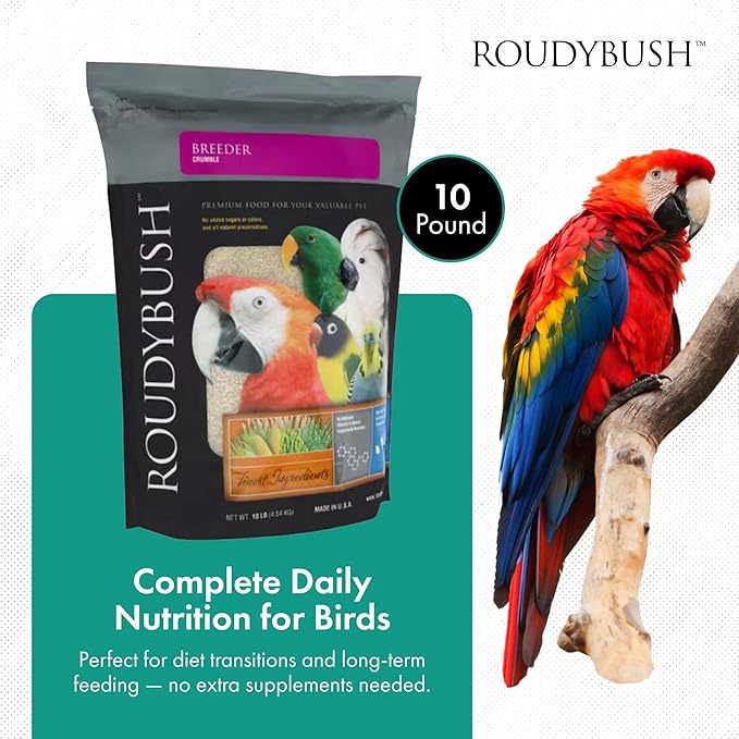 RoudyBush Breeder Food for Breeding & Weaning Birds - Scientifically Formulated Bird Feed - Bird Food Pellets w/Corn, Wheat, Soy & More - Nutritious & Healthy Feed for Birds (Crumble, 10lb)