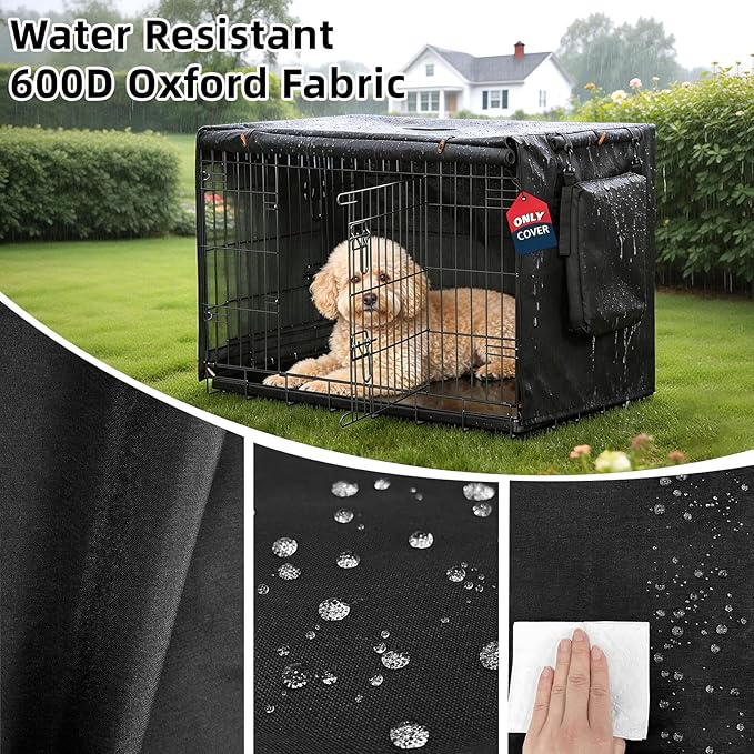 Dog Crate Cover 30 Inch, Heavy Duty Waterproof 600D Oxford Kennel Cover for Wire Cages with 1/2/3 Doors, Privacy Pet Cover with Storage Bag - Machine Washable, Indoor/Outdoor,Black