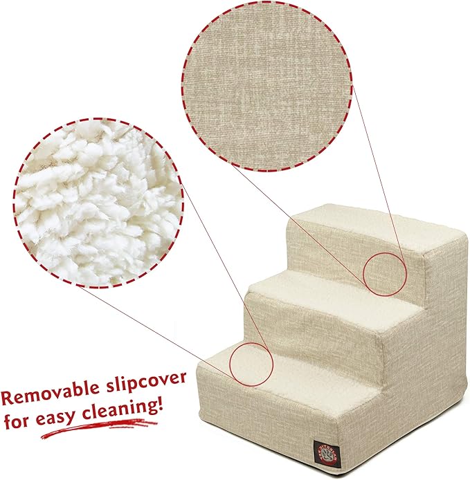 Majestic Pet 3 Step Portable Dog Stairs for Small Dogs to get on Bed Supports 25 lbs or Less – Dog Steps for High Bed with Machine Washable Cover – Pet Stairs for Cats Palette Heathered Frappe