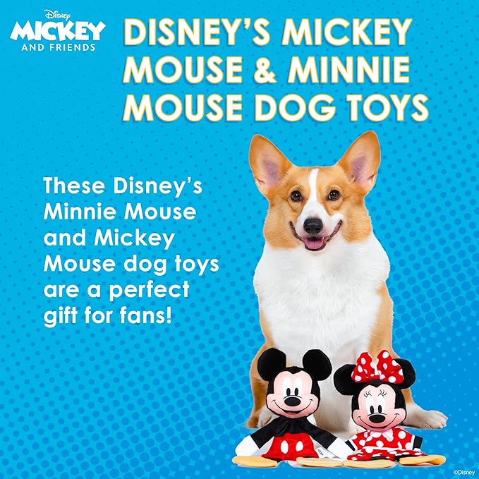 Disney for Pets Mickey & Minnie Mouse Plush Squeaker with Crinkle Flattie Body Dog Toy Set Dog Toys | Plush Squeaker Toy for Dogs Inspired by Mickey Mouse, 13.5in - 2 Pack