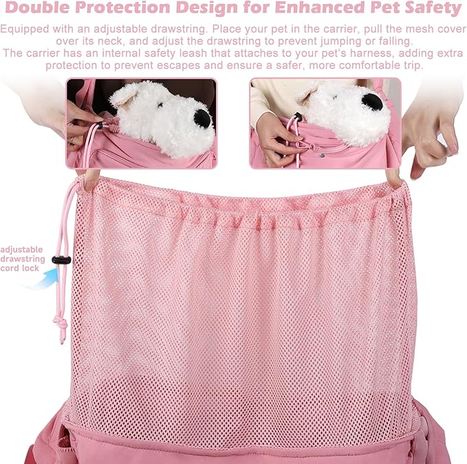 Dog Sling Carrier for Small Medium Dogs & Cats, Fits 7–18lbs, Soft Puffy Lightweight Pet Sling Carrier with Adjustable Padded Strap and Storage Pocket, Hands-Free for Travel, Hiking & Outdoor Pink
