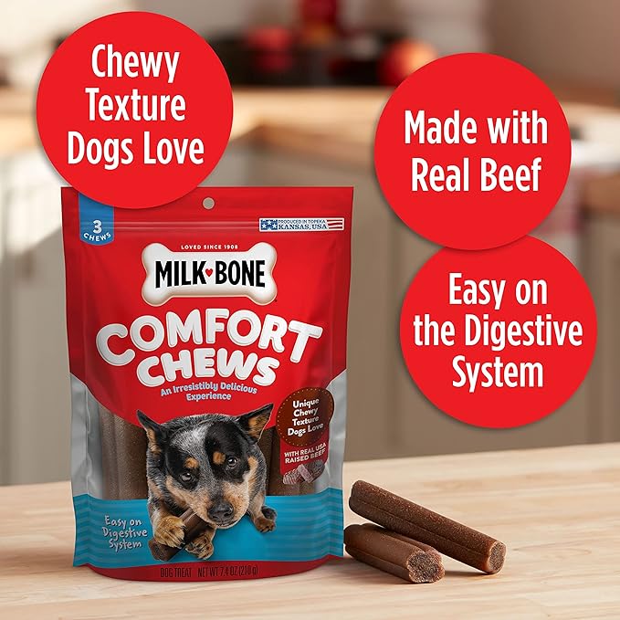 Milk-Bone Comfort Chews, Dog Chew with Unique Chewy Texture and Real Beef, 40.8 Oz. Bag (16 Chews), (Pack of 4)