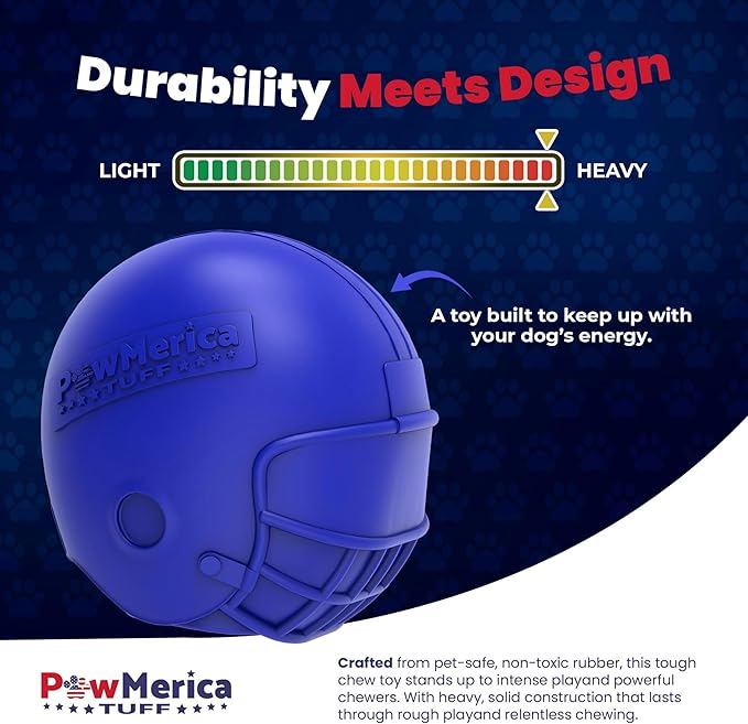 Helmet – Indestructible Dog Toy for Aggressive Chewers – Durable Rubber Football Helmet for Chewing & Play – Supports Dental Health – Pet-Safe & Made in USA (3.5 x 3.5 x 3.25 Inches)