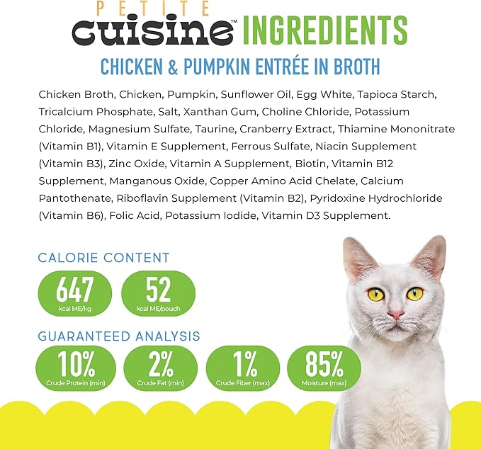 PETITE CUISINE Whole Foods Wet Cat Food, Chicken & Pumpkin Entree in Broth, 2.8 oz. Can (24 Count)