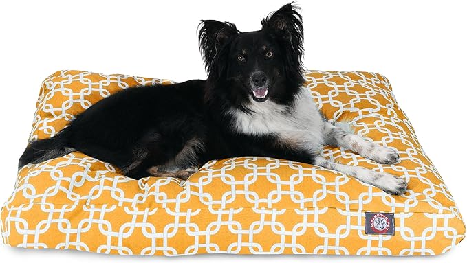 Yellow Links Medium Rectangle Indoor Outdoor Pet Dog Bed With Removable Washable Cover By Majestic Pet Products