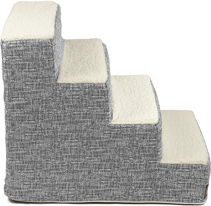 Majestic Pet 4 Step Portable Dog Stairs for Small Dogs to get on Bed Supports 250 lbs or Less – Dog Steps for High Bed with Machine Washable Cover –Pet Stairs for Cats Palette Heathered Light Black