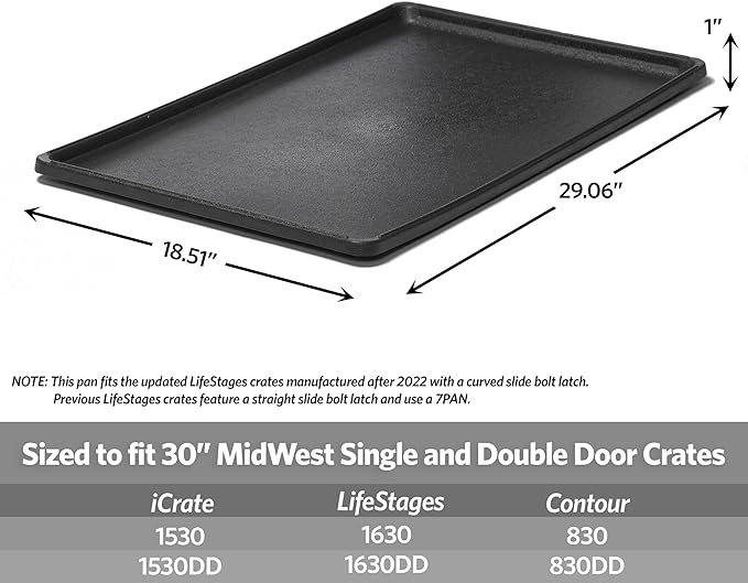 MidWest Homes for Pets 30-Inch Replacement Pan, Measures 29.06 x 18.51 x 1 Inches, Universal Leak-Proof Tray for Dog Crates & Multi-Purpose Use, Fits Most Standard 30" Wire Crates