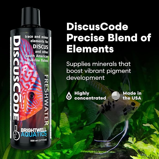 Brightwell Aquatics DiscusCōde Trace and Minor Element Supplement Supports Coloration Nerve Function Overall Health in Discus and Amazonian Freshwater Fish, 20L