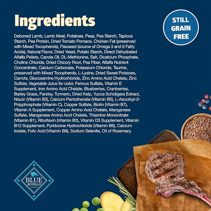 Blue Buffalo Freedom Grain-Free Dry Dog Food, Complete & Balanced Nutrition for Adult Dogs, Made in the USA with Natural Ingredients, Lamb & Potatoes, 11-lb Bag