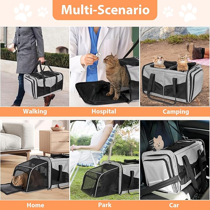 A.FATI Cat Carrier for 2 Cats, Pet Carrier for Multi-Cat Families & Small Dog, Expandable Double Soft Sided Carrier with 2 Litter Boxes, Pet Travel Carrier for Travel, Vet Visits & Home Use
