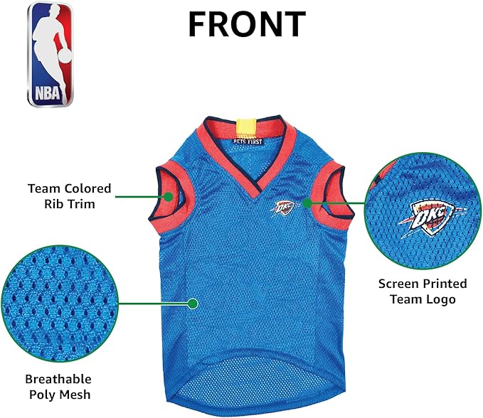 Pets First NBA OKLAHOMA CITY THUNDER DOG Jersey, Medium - Tank Top Basketball Pet Jersey