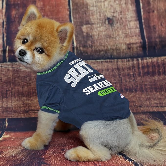 NFL Seattle Seahawks Dog T-shirt Small. - Licensed Shirt for Pets Team Colored with Team Logos- Premium Stretchable Materials for the comfort of your Dog & Cat