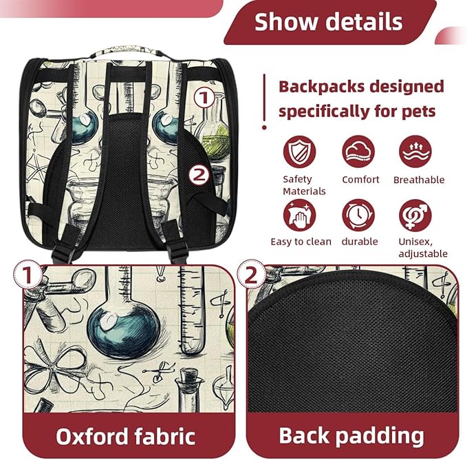 Chemistry Set of Doodle Elements (3) Traveler Backpack Pet Carriers for Cats and Dogs