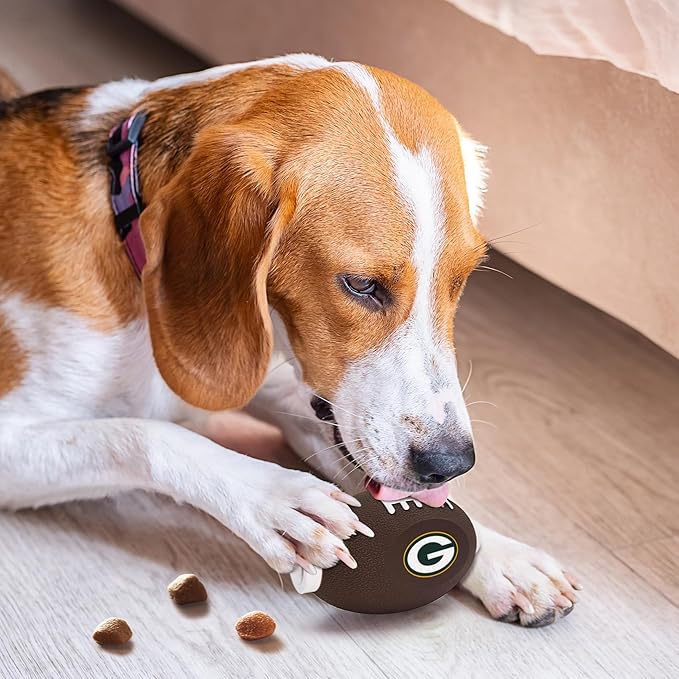 Pets First NFL Green Bay Packers Football Treat Dispensing Toy for Dogs and Cats, Rubber Ball, Interactive Fun, Natural Rubber