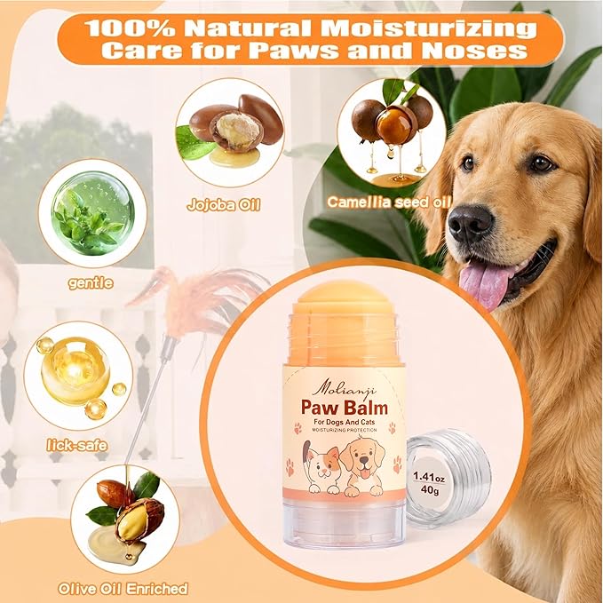 Dog Paw&Nose Balm Lick Safe1.4oz(40g),All-Natural Ingredients Pets Paw Wax,Healing Moisturizer with Coconut Oil&Honey,for Dry Cracked Dog & Cat Paws,Nose & Elbows, Horse Hoof, Joint Care