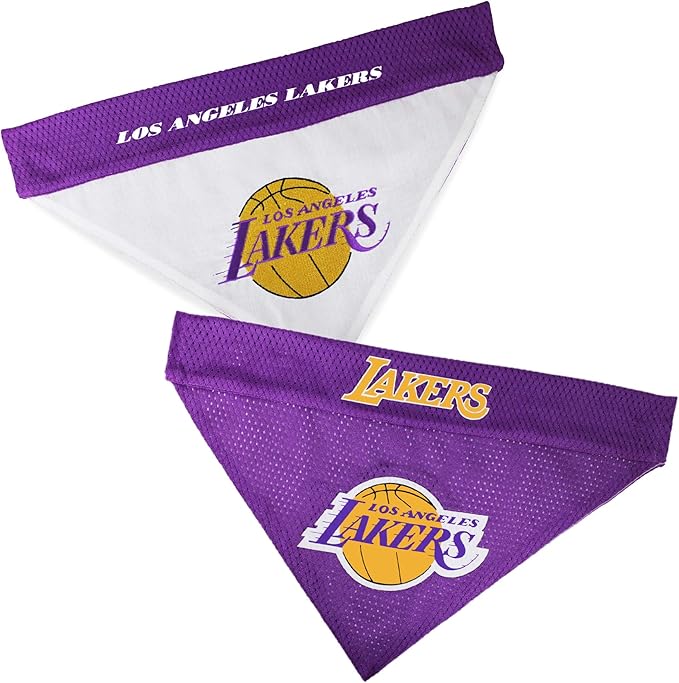 NBA Dog Bandana - Los Angeles Lakers Reversible Pet Bandana. 2 Sided Home & Away Sports Bandana with a PREMIUM Embroidery TEAM Logo, Large/X-Large