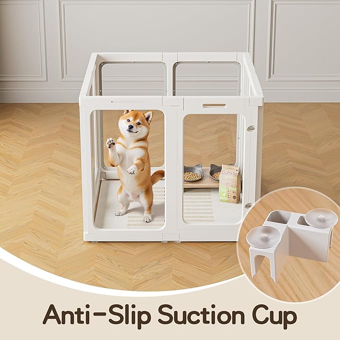 Jalove 30" H Clear Dog Playpen Acrylic Puppy Playpen Indoor, Easy Assemble Cat Rabbit Ferret Pet Play Pen with Door, Plastic Dog Fence Kennel Whelping Cage Enclosure White 2PCS