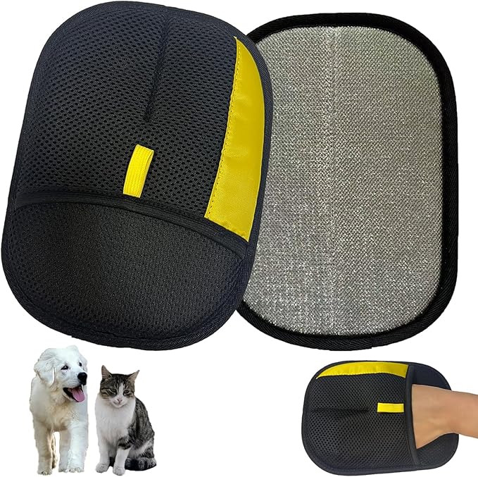 Pet Hair Removal Gloves for Cats, Upgraded Electrostatic Reusable Magic Cats Dog Fur Brush Effortless Pet Hair Remover Mitt Tool for Furniture, Carpet, Clothes, Couch (2pcs-Black)