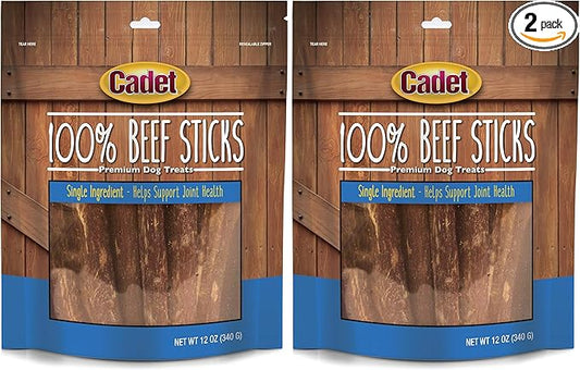Cadet 100% Beef Strips Dog Chew Sticks, Long-Lasting Single-Ingredient Natural Treats, High-Protein, Perfect for Small & Large Breeds, 12 oz (Pack of 2)