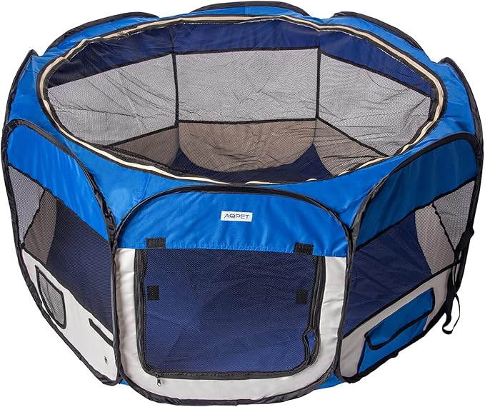 Playpen for Pets Dogs and Cats Puppies Folding Waterproof Fabric (Blue, Blue)