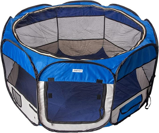 Playpen for Pets Dogs and Cats Puppies Folding Waterproof Fabric (Blue, Blue)
