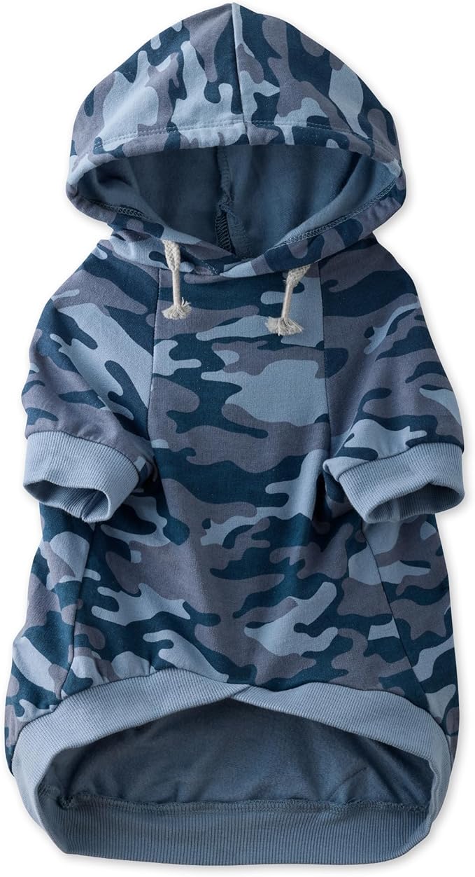 Pet Passion Rocky – The Original Lightweight Hooded Tee 100% Organic Cotton Dog Hoodie Pet Coat Sweater for All Sized Dogs, Navy Camo, XX-Small (4-7 lbs)