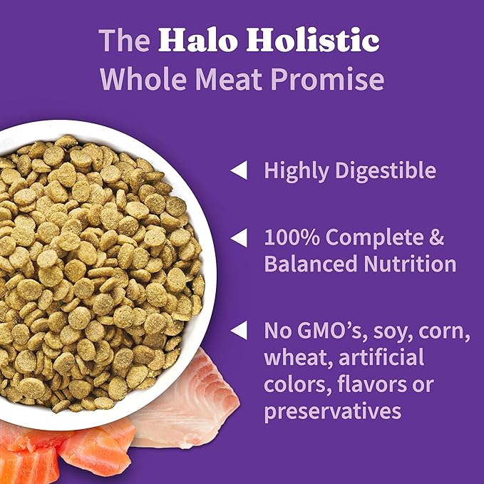 Halo Holistic Dog Food Wild Caught Salmon & Whitefish Formula, Healthy Grains Dry Dog Food, Complete Digestive Health, Kibble for Adult Dogs, 10 lb Bag